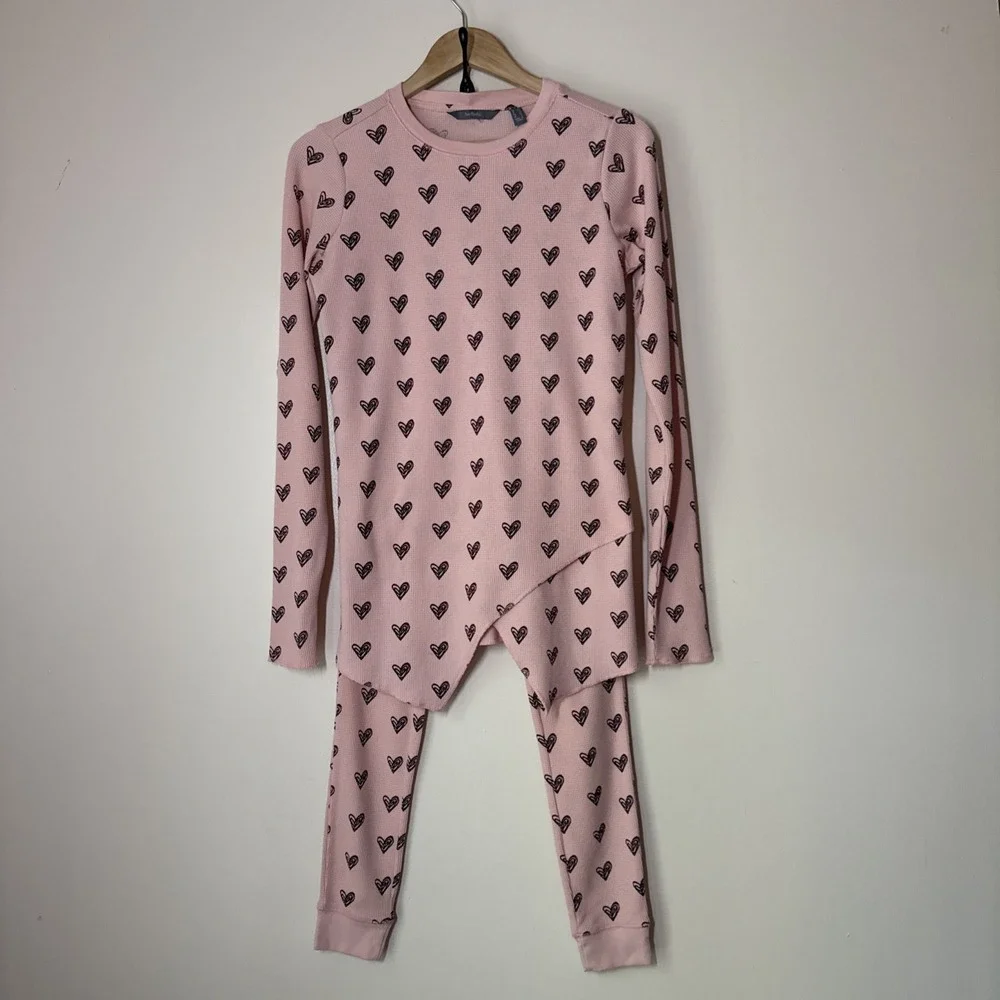 Anybody Pajamas Pjs Womens XXS Cozy Knit Pink Thermal‎ Top & Pants Set Hearts